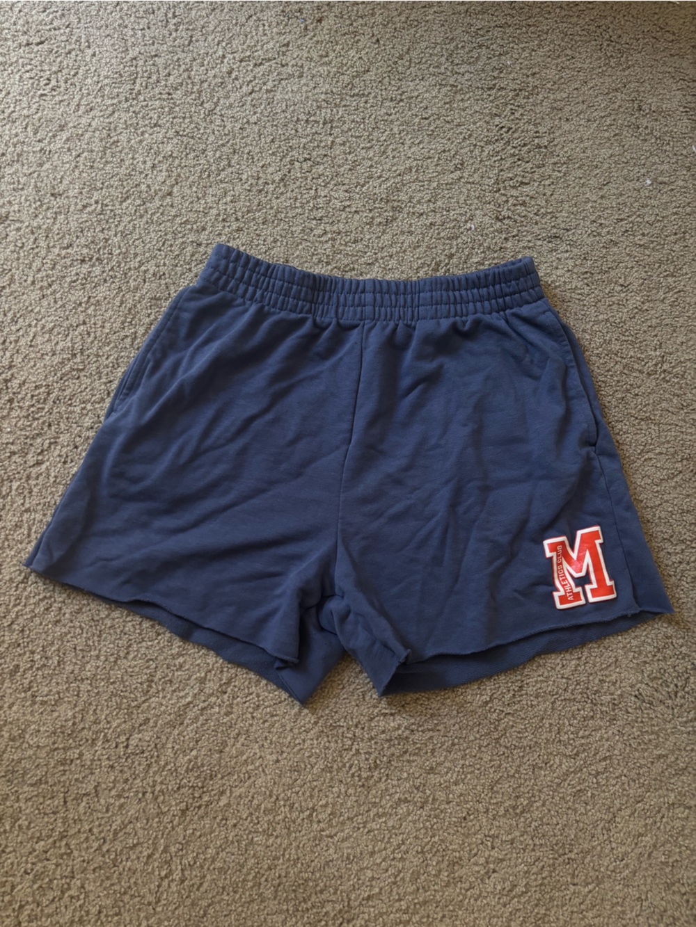 Divided Navy Athletic Shorts with Red 'M' Patch